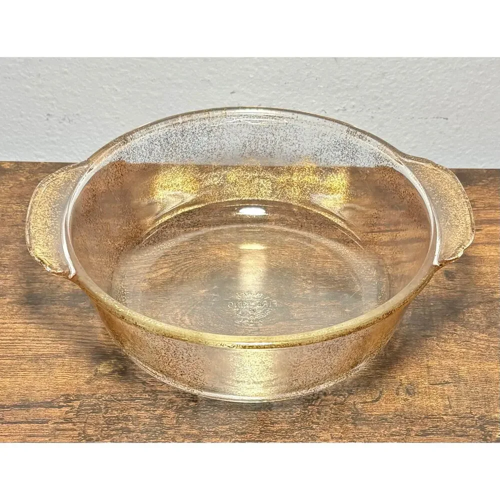 Vintage Fire King Clear Gold Speckled 2Qt Casserole Dish Made in USA
